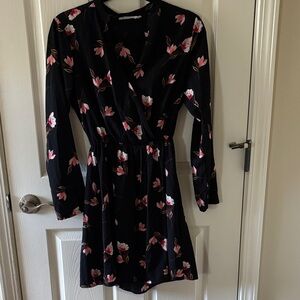 All in Favor Black Dress with Pink Floral Design